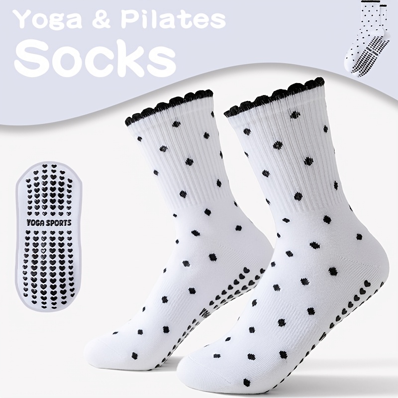 Pilates Yoga And Barre - Women's White Black-Dot Non-Slip Mid-Calf yoga