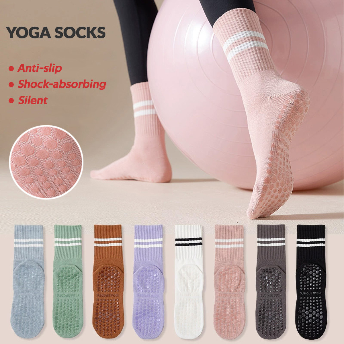 Pilates Yoga And Barre - 3 Pairs Long Yoga Socks with