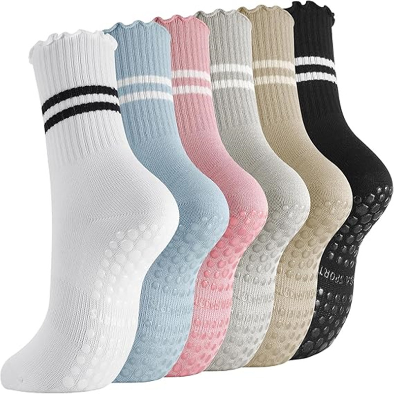Pilates Yoga And Barre - 1 Pairs Stripe Ruffle Pilates Grip
